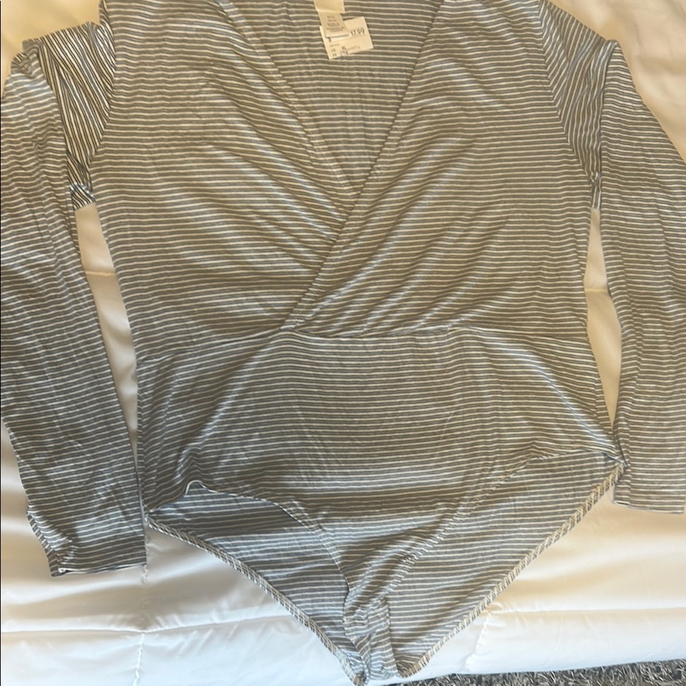 Striped Long Sleeve Wrap Top